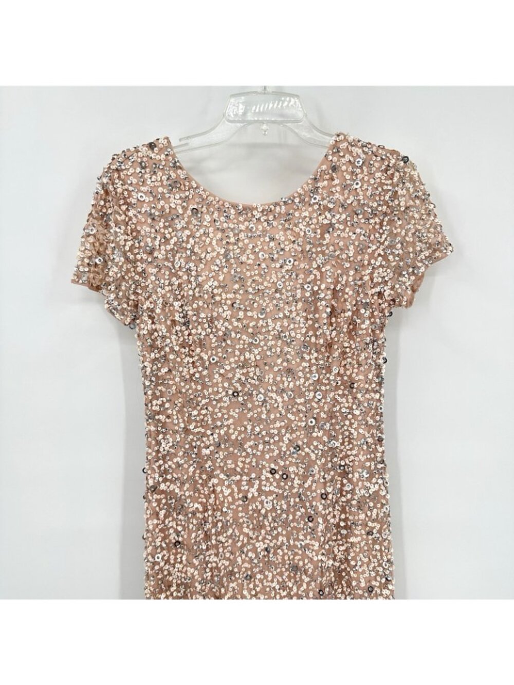 ADRIANNA PAPELL dress gown blush pink sequins 10 formal old Hollywood glamour - Picture 3 of 11